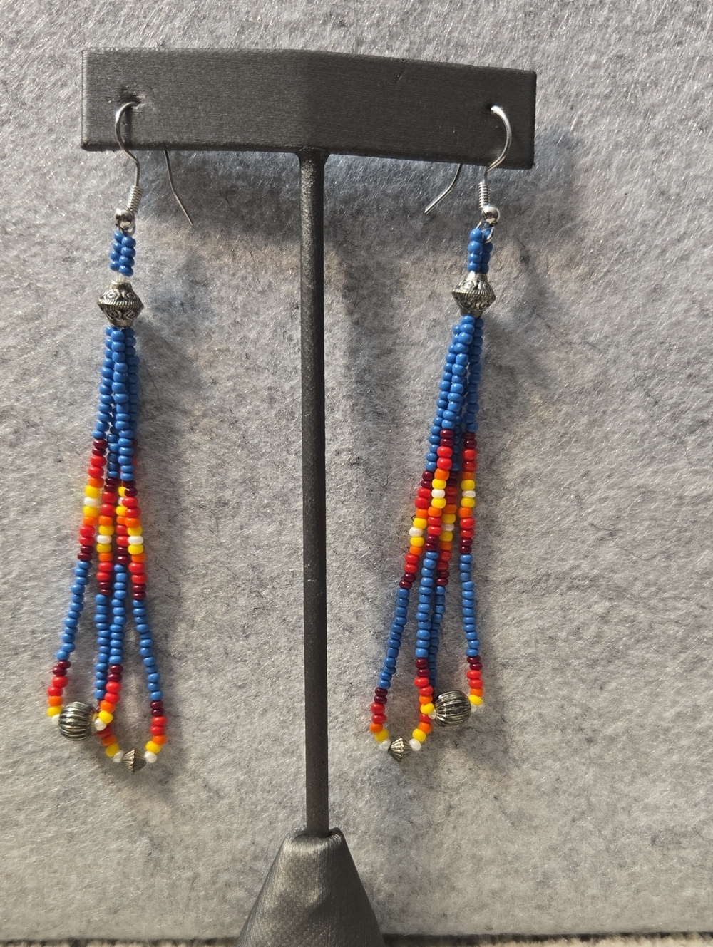 Artisan Handmade Blue Multicolor Beaded Tassel Earrings
